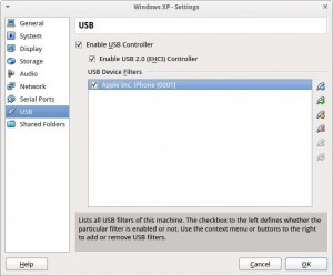 Setting the USB filter for the iPhone